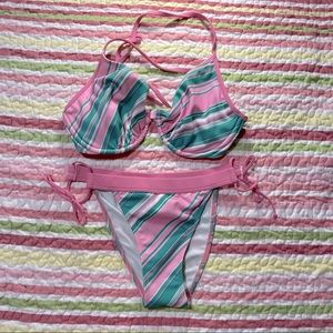 y2k / vintage body glove striped bikini set, size medium / D cup